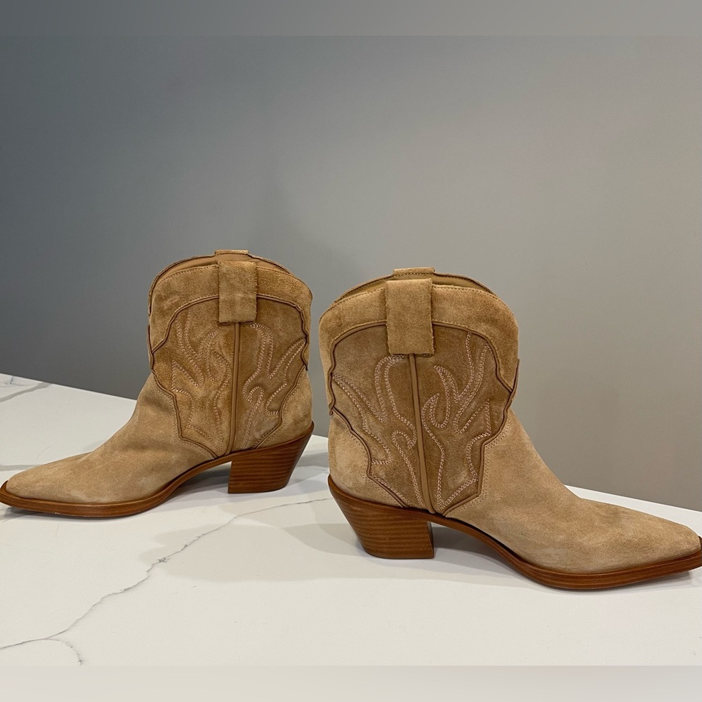 Reformation Tan Suede Western Ankle Boots - Otto - Picture 9 of 13